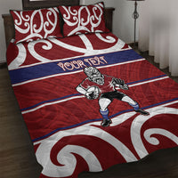 Southland Custom Rugby New Zealand Quilt Bed Set Aotearoa Maori Pukana Tiki Mascot