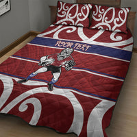 Southland Custom Rugby New Zealand Quilt Bed Set Aotearoa Maori Pukana Tiki Mascot