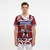 Southland Custom Rugby New Zealand Scrub Top Aotearoa Maori Pukana Tiki Mascot