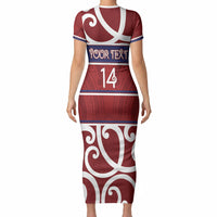 Southland Custom Rugby New Zealand Short Sleeve Bodycon Dress Aotearoa Maori Pukana Tiki Mascot