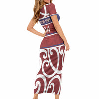 Southland Custom Rugby New Zealand Short Sleeve Bodycon Dress Aotearoa Maori Pukana Tiki Mascot