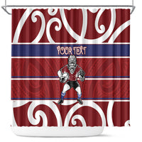 Southland Custom Rugby New Zealand Shower Curtain Aotearoa Maori Pukana Tiki Mascot