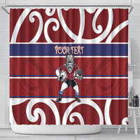 Southland Custom Rugby New Zealand Shower Curtain Aotearoa Maori Pukana Tiki Mascot