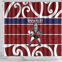 Southland Custom Rugby New Zealand Shower Curtain Aotearoa Maori Pukana Tiki Mascot