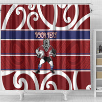 Southland Custom Rugby New Zealand Shower Curtain Aotearoa Maori Pukana Tiki Mascot
