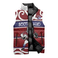 Southland Custom Rugby New Zealand Sleeveless Puffer Jacket Aotearoa Maori Pukana Tiki Mascot