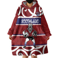 Southland Custom Rugby New Zealand Wearable Blanket Hoodie Aotearoa Maori Pukana Tiki Mascot