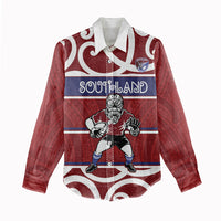 Southland Custom Rugby New Zealand Women Casual Shirt Aotearoa Maori Pukana Tiki Mascot