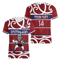 Southland Custom Rugby New Zealand Women V-Neck T-Shirt Aotearoa Maori Pukana Tiki Mascot