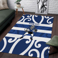 Auckland Custom Rugby New Zealand Area Rug Aotearoa Maori Pukana Tiki Mascot