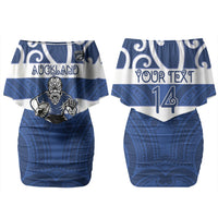 Auckland Custom Rugby New Zealand Couples Matching Off Shoulder Short Dress and Long Sleeve Button Shirt Aotearoa Maori Pukana Tiki Mascot