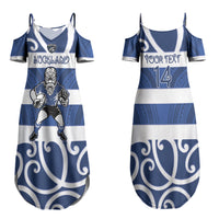 Auckland Custom Rugby New Zealand Couples Matching Summer Maxi Dress and Long Sleeve Button Shirt Aotearoa Maori Pukana Tiki Mascot