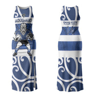 Auckland Custom Rugby New Zealand Couples Matching Tank Maxi Dress and Hawaiian Shirt Aotearoa Maori Pukana Tiki Mascot