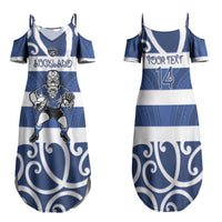Auckland Custom Rugby New Zealand Family Matching Summer Maxi Dress and Hawaiian Shirt Aotearoa Maori Pukana Tiki Mascot