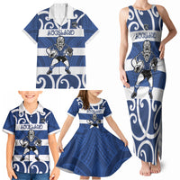 Auckland Custom Rugby New Zealand Family Matching Tank Maxi Dress and Hawaiian Shirt Aotearoa Maori Pukana Tiki Mascot