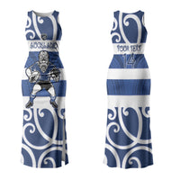 Auckland Custom Rugby New Zealand Family Matching Tank Maxi Dress and Hawaiian Shirt Aotearoa Maori Pukana Tiki Mascot