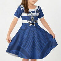 Auckland Custom Rugby New Zealand Kid Short Sleeve Dress Aotearoa Maori Pukana Tiki Mascot