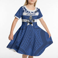 Auckland Custom Rugby New Zealand Kid Short Sleeve Dress Aotearoa Maori Pukana Tiki Mascot
