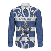 Auckland Custom Rugby New Zealand Long Sleeve Button Shirt Aotearoa Maori Pukana Tiki Mascot