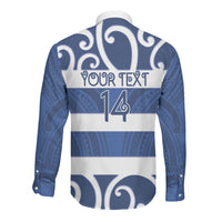 Auckland Custom Rugby New Zealand Long Sleeve Button Shirt Aotearoa Maori Pukana Tiki Mascot