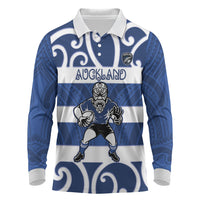 Auckland Custom Rugby New Zealand Long Sleeve Polo Shirt Aotearoa Maori Pukana Tiki Mascot