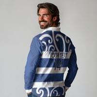 Auckland Custom Rugby New Zealand Long Sleeve Polo Shirt Aotearoa Maori Pukana Tiki Mascot