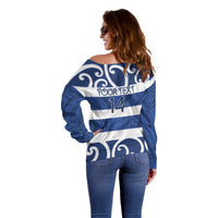Auckland Custom Rugby New Zealand Off Shoulder Sweater Aotearoa Maori Pukana Tiki Mascot
