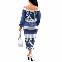 Auckland Custom Rugby New Zealand Off The Shoulder Long Sleeve Dress Aotearoa Maori Pukana Tiki Mascot