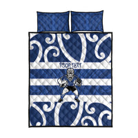 Auckland Custom Rugby New Zealand Quilt Bed Set Aotearoa Maori Pukana Tiki Mascot