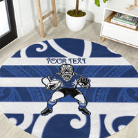 Auckland Custom Rugby New Zealand Round Carpet Aotearoa Maori Pukana Tiki Mascot