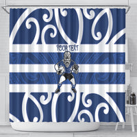 Auckland Custom Rugby New Zealand Shower Curtain Aotearoa Maori Pukana Tiki Mascot