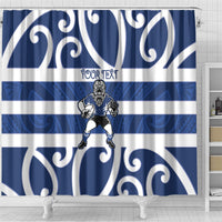 Auckland Custom Rugby New Zealand Shower Curtain Aotearoa Maori Pukana Tiki Mascot