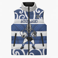 Auckland Custom Rugby New Zealand Sleeveless Puffer Jacket Aotearoa Maori Pukana Tiki Mascot