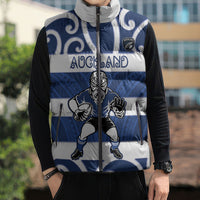 Auckland Custom Rugby New Zealand Sleeveless Puffer Jacket Aotearoa Maori Pukana Tiki Mascot