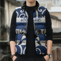 Auckland Custom Rugby New Zealand Sleeveless Puffer Jacket Aotearoa Maori Pukana Tiki Mascot