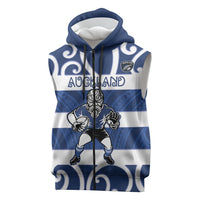 Auckland Custom Rugby New Zealand Sleeveless Zip Hoodie Aotearoa Maori Pukana Tiki Mascot