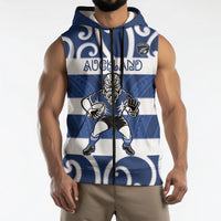 Auckland Custom Rugby New Zealand Sleeveless Zip Hoodie Aotearoa Maori Pukana Tiki Mascot