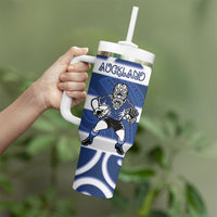 Auckland Custom Rugby New Zealand Tumbler With Handle Aotearoa Maori Pukana Tiki Mascot