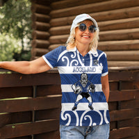 Auckland Custom Rugby New Zealand Women Polo Shirt Aotearoa Maori Pukana Tiki Mascot