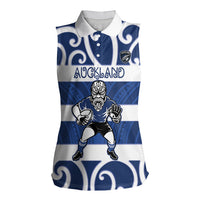 Auckland Custom Rugby New Zealand Women Sleeveless Polo Shirt Aotearoa Maori Pukana Tiki Mascot