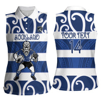 Auckland Custom Rugby New Zealand Women Sleeveless Polo Shirt Aotearoa Maori Pukana Tiki Mascot
