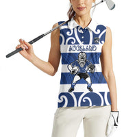 Auckland Custom Rugby New Zealand Women Sleeveless Polo Shirt Aotearoa Maori Pukana Tiki Mascot