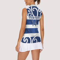 Auckland Custom Rugby New Zealand Women Sleeveless Polo Shirt Aotearoa Maori Pukana Tiki Mascot