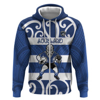 Auckland Custom Rugby New Zealand Zip Hoodie Aotearoa Maori Pukana Tiki Mascot