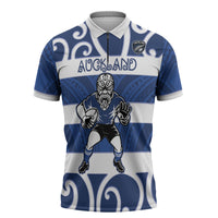 Auckland Custom Rugby New Zealand Zipper Polo Shirt Aotearoa Maori Pukana Tiki Mascot