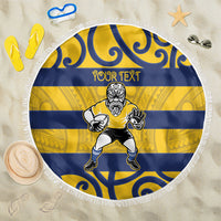 Bay of Plenty Custom Rugby New Zealand Beach Blanket Aotearoa Maori Pukana Tiki Mascot