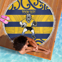 Bay of Plenty Custom Rugby New Zealand Beach Blanket Aotearoa Maori Pukana Tiki Mascot