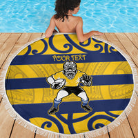 Bay of Plenty Custom Rugby New Zealand Beach Blanket Aotearoa Maori Pukana Tiki Mascot