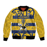 Bay of Plenty Custom Rugby New Zealand Bomber Jacket Aotearoa Maori Pukana Tiki Mascot