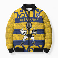 Bay of Plenty Custom Rugby New Zealand Bomber Puffer Jacket Aotearoa Maori Pukana Tiki Mascot